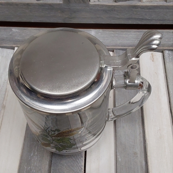 Vintage 80's Domex France Glass Beer Stein 95% zinn pewter lid - Picture 5 of 9